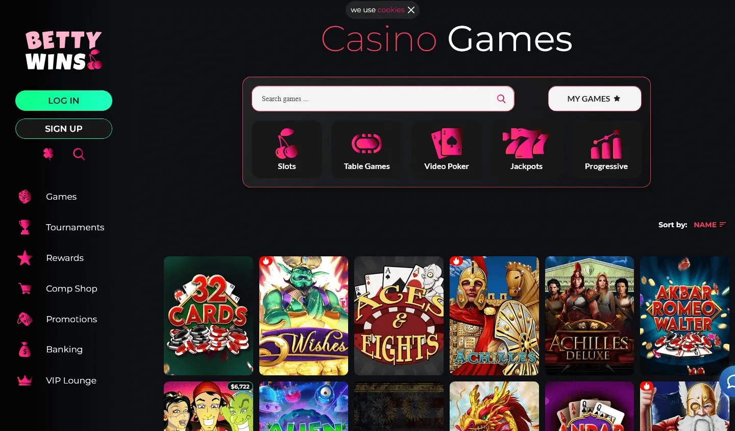 Betty Wins Casino desktop games screen