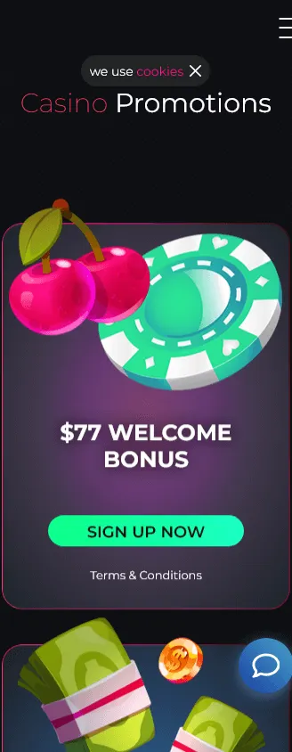 Betty Wins Casino mobile promotions screen