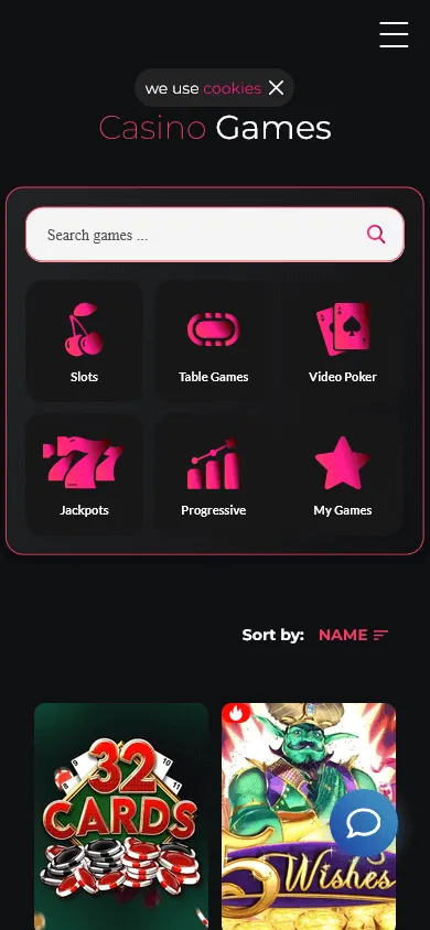 Betty Wins Casino mobile games screen